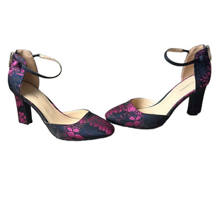 Black & Pink Floral Ankle-Strap Block Heel Pumps - Women